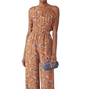 Elliatt Anthropologie Tan Prairie Floral Print Wide Leg Crepe Jumpsuit sz small